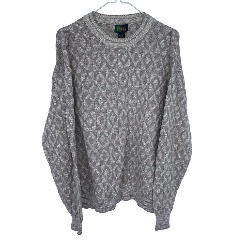 Vintage 90s Fairway Sport Steve‎ Stricker Knit Crewneck Sweater Geometric Medium